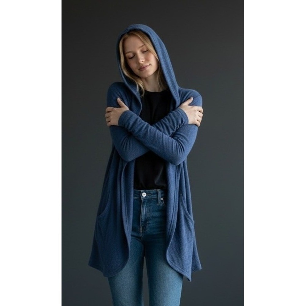 Max Studio Blue Extrafine Merino Wool Hooded Kamino Cardigan Cosplay Whimsy 2X